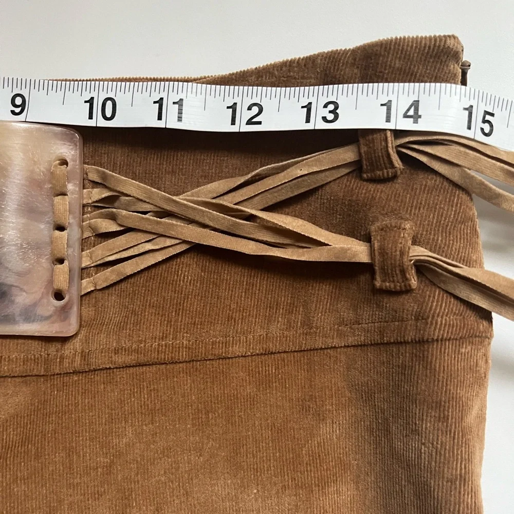 Cache Brown Velvet Flared Pants with Fringe Belt - Picture 11 of 14